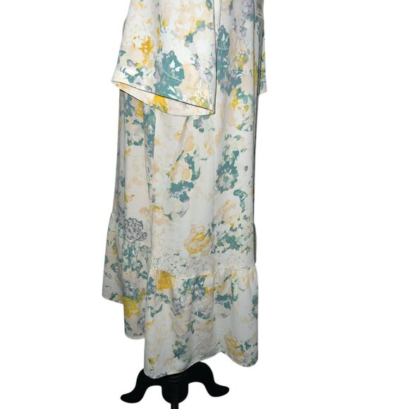 A New Day Womens Floral Tiered Short Sleeve Dress Sz XL Rayon Blend White/Yellow - Picture 14 of 16